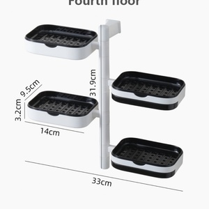 Household Items 2/3/4 Layers <b>Bathroom</b> <b>Shelf</b> Punch-free Wall-mounted Soap Box Rotatable Drain Soap Dish ABS+stainless Steel - Product Image 5