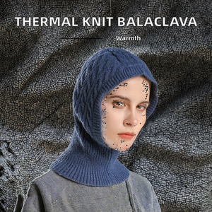 Cagoule tricotée rayée d'hiver avec écharpe intégrée, cache-visage thermique et bonnet pour le ski, le snowboard et la randonnée - Product Image 2
