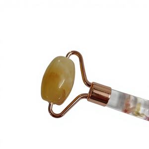 Beige Yellow <b>Jade</b> Facial Massager Guasha Massage Flower Handle Flower Rod <b>Roller</b> Massager - Product Image 6