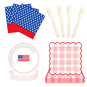 Ensemble de fournitures pour fête du 4 juillet DAMAI, kit sur le thème patriotique pour les décorations du Jour de l'Indépendance, assiettes, serviettes, gobelets, bannière, nappe - Product Image 4