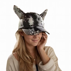 Casquette Baseball Avec Oreilles De Chat - Velours Côtelé, Réglable 56-59cm - Style Décontracté Pour Femmes Et Ados