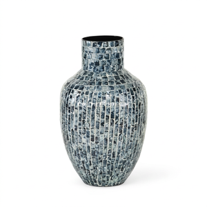 Vase décoratif contemporain en bois de bambou et nacre naturelle pour salon, hôtel, événements, style vietnamien - Product Image 1