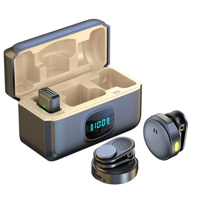 Wireless Lavalier Microphone Mini Portable Noise Reduction Audio Video Computer Recording Mic for iPhone with Charging Box