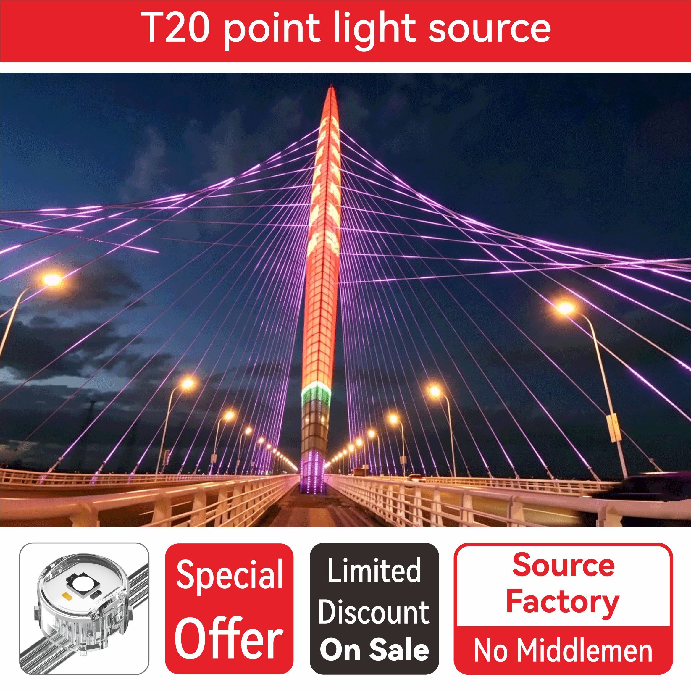 High Bright Mini Outdoor Decorative Landscape Wall Lamp T20 Point Light Source LED Pixel String Mesh Screen Strip Light