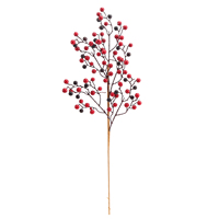 Kerstdecoratie, natuurlijke en kunstmatige, rood met zwart, plastic schuim, besjes, fruit, spray en steel, groothandel leverancier