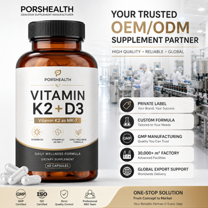Capsules de Vitamine K2 MK-7 & D3 Marque Blanche 5000 UI D3 90 mcg K2 120 Capsules Végétariennes |   Fabricant OEM ODM - Product Image 1