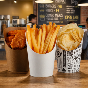 Gobelet en papier kraft brun imprimé sur mesure, à paroi simple/double, pour frites, idéal pour l'emballage de restauration rapide - Product Image 4