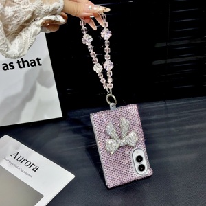 Coque de téléphone de luxe 3D avec nœud et strass en cristal pour <span class=keywords><strong>Samsung</strong></span> <span class=keywords><strong>Galaxy</strong></span> Z Fold 8 / Fold 7, coque arrière scintillante avec bracelet de poignet - Product Image 5