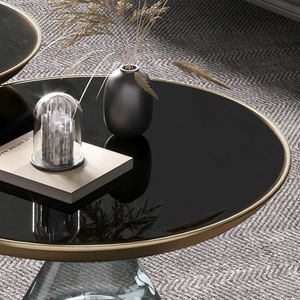 Modern Round <b>Glass</b> Coffee <b>Table</b> Tempered <b>Glass</b> Top Gold Base Small Living Room <b>Side</b> <b>Table</b> - Product Image 3