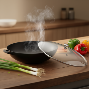 Wok con tapa de vidrio de 30 cm para cocinar a la wok - Product Image 3