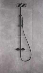 Sistema de ducha de temperatura constante de exposición negra mate <span class=keywords><strong>Grifo</strong></span> Mezclador multifuncional de lluvia <span class=keywords><strong>Bañera</strong></span> <span class=keywords><strong>Altura</strong></span> superior ajustable. - Product Image 5