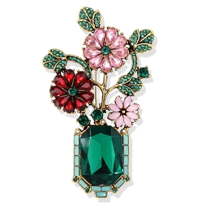 Broche <span class=keywords><strong>de</strong></span> aleación con diseño <span class=keywords><strong>de</strong></span> jarrón y flor, estilo retro barroco europeo-americano, con pedrería, para mujer, accesorio <span class=keywords><strong>de</strong></span> ropa que realza <span class=keywords><strong>el</strong></span> temperamento - Product Image 1