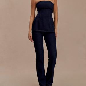 Top de mezclilla sin tirantes de corte ajustado para mujer, uso diario, OEM - Product Image 4