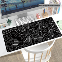 Alfombrilla de Ratón para Juegos Anime XL Grande Personalizada ODM, Bordes Cosidos, Diseño de Mapa Topográfico Negro, Resistente al Agua, Poliéster Antideslizante