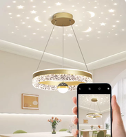 Lustre LED moderne doré, design ciel étoilé lune et étoiles, suspension réglable en hauteur, 75W, 50cm, 3 couleurs changeables pour chambre à coucher