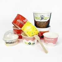 Kualitas makanan kustom dicetak 3/5/8/16/18 oz kertas es krim sekali pakai cangkir Gelato dengan tutup dan sendok