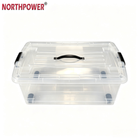 Conteneur de rangement en plastique PP transparent empilable portable de 30 L avec roues et poignée pour la maison, le garage, l'entrepôt, le camping