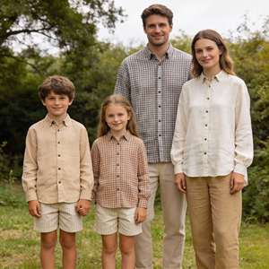 Chemises décontractées à manches longues à carreaux en coton de bambou pour garçons, coupe classique, boutonnées, avec service OEM - Product Image 2