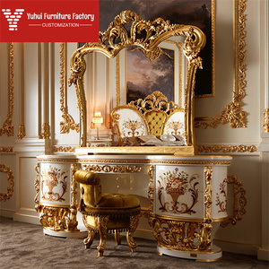 מסגרת מיטה מותאמת אישית מפוארת צרפתית קלאסית מזהב לבן עם מסגרת מיטה מלכותית באיכות גבוהה בסגנון בארוק סִגְנוֹן מעץ מלא בגודל קינג סייז - Product Image 5