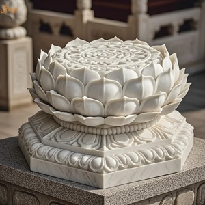 定制宗教寺庙装饰天然石材雕刻佛像底座雕塑大型白色大理石莲花底座寺庙雕塑 - Product Image 2