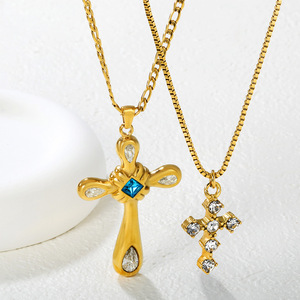 สร้อยคอคริสตัลสแตนเลสสตีลรูปกากบาทสำหรับผู้หญิง แฟชั่นเครื่องประดับโซ่คล้องไหปลาร้า ของขวัญ - Product Image 1