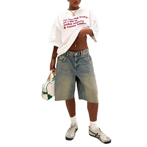 <strong>Women's</strong> Summer Casual Oversized High Street Tops Eco-Friendly Knitted Short Sleeve <strong>T</strong>-<strong>Shirt</strong> with Letter Digital Print Loose Fit - Product Image 1