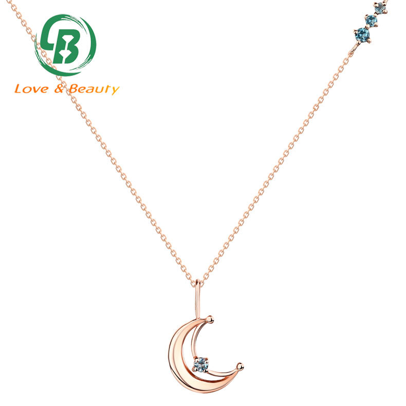 Damas joyas de oro Topacio Azul de Londres Luna collar Real de 14k collar de oro