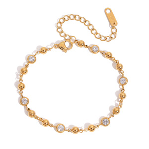 European Style Round Zircon Stainless Steel <b>Bracelet</b> <b>Ball</b> Shape Bezel Setting Gift Jewelry - Product Image 5