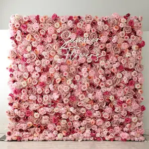 ZHANGJIAJIE SUMMER FLOWER Wedding Decoration Backdrop Artificial Pink Flower Walls With Leaves