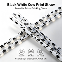 Pailles réutilisables écologiques à motif vache noir et blanc, sans BPA, certifiées LFGB, accessoires de bar en plastique lavables pour fêtes