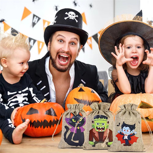 Bolsas de regalo de Halloween de 10*15cm, bolsas de yute de arpillera con cordón, diseño espeluznante, embalaje de Chocolate para galletas de caramelo reciclable para regalos - Product Image 4