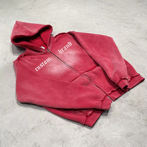 Cappotto Vintage da uomo con cappuccio pesante da 400gsm produttore Streetwear personalizzato DTG Y2k Logo cerniera a doppia testa per <span class=keywords><strong>Me</strong></span> - Product Image 1