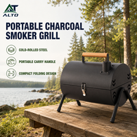 Barbecue portable double face au charbon de bois, type cheminée, pliable, en acier laminé à froid, pour cuisson extérieure, camping et pique-nique