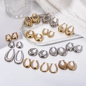 Thời Trang Chunky Đính Cườm Hoop Bông Tai Thanh Lịch Hoop Bông Tai 18K Vàng Mạ Thép Không Gỉ Đồ Trang Sức Mỹ Bông Tai