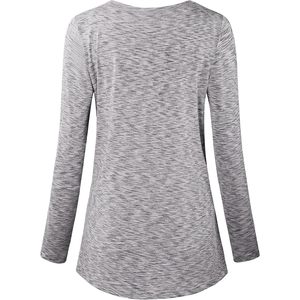 FOXA Camiseta de yoga de manga larga para mujer, cuello redondo, secado rápido, poliéster y elastano, costuras en contraste, tallas S-3XL - Product Image 2