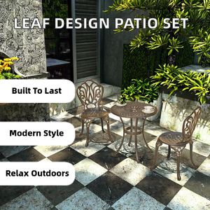 Juego de Comedor Portátil de Aluminio Fundido con Diseño de Hojas Tradicionales para 2 Personas, para Jardín, Patio, Balcón, Muebles de Lujo Duraderos para el Ocio - Product Image 5