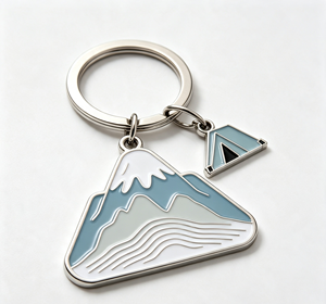 Enamel Metal Key Chain Mountain Tent <b>Keyring</b> Silver Tone Promotional Gift Accessory - Product Image 3