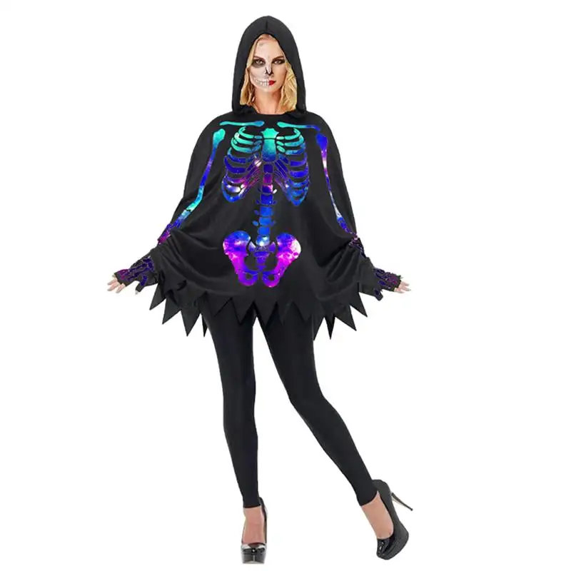 Halloween Skull Print Silver Men And Women Shawl Costume Party Decoration Cape Wholesale