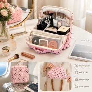 Large Capacity Travel Cosmetic Bag Women <b>Makeup</b> Organizer Pouch with Brush <b>Holder</b> Waterproof Toiletry Bag Custom Logo OEM ODM - Product Image 5