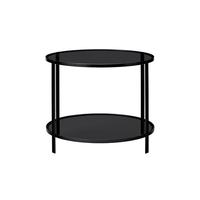 Design moderne à 2 niveaux en métal noir cadre en verre rond table basse latérale table de chevet