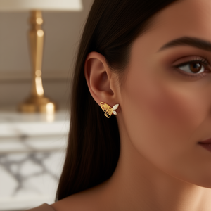 E2112 ต่างหูรูปผีเสื้อสีทอง คริสตัลทรงมาร์คีส์ ตัวเรือนแบบหนามเตย สำหรับผู้หญิง สวมใส่ได้ทุกวัน โรแมนติก - Product Image 2