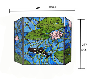 Cathedral Stained Glass Fireplace <b>Screen</b> 3 Panels Pond Lily Design Traditional Decor Rectangle Shape Artistic Decoration - Product Image 6