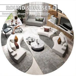 Moderno Sofá Seccional Modular Reclinable Redondo de Tela Bouclé Blanca, Diseño Curvo para Muebles de Sala de Estar de Hotel o Apartamento - Product Image 3