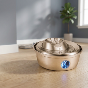Fontaine à eau automatique pour animaux de compagnie en acier inoxydable 2L, design ovale moderne avec filtre à charbon actif pour chats, utilisation en intérieur - Product Image 1