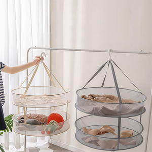 Cesta a prueba de viento para <span class=keywords><strong>ropa</strong></span> <span class=keywords><strong>sucia</strong></span>, tendedero para suéteres, cesta de lavandería colgante, redes plegables de malla, doble capa - Product Image 1