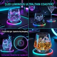 Sous-verre lumineux LED en acrylique, rond de 10 cm, changeant de couleur RGB, rechargeable, avec logo personnalisé pour les bars, les discothèques et les décorations de fête