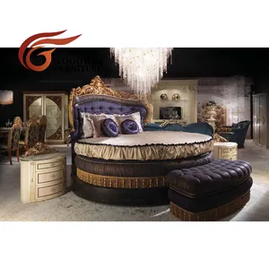 Goodwin Furnitur Kamar Tidur Kayu Solid Gaya Mewah Klasik Antik Tempat Tidur Bulat TO71B