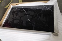 Plans de travail de cuisine en quartz noir brillant anti-taches, dalles de table à manger en pierre technique Nero Marquina de qualité supérieure, faciles à nettoyer