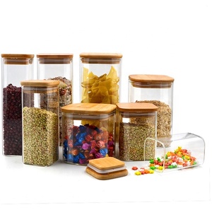 Boîte à épices en verre Borosilicate avec couvercle en <span class=keywords><strong>bambou</strong></span>, récipient carré serré à l'air, pour bonbons, biscuits, pâtes, ml - Product Image 5