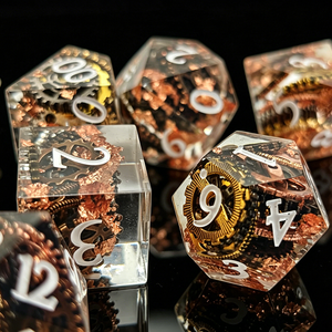 Nouvel ensemble de dés en résine à engrenages mécaniques steampunk, dés polyédriques complets pour D&D et jeux de table - Product Image 4
